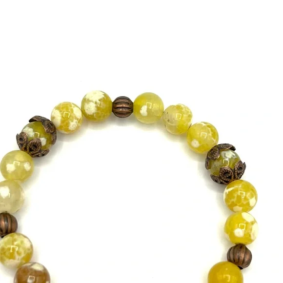 HAND CRAFTED Yellow Fire Agate Beaded Bracelet - Picture 3 of 5
